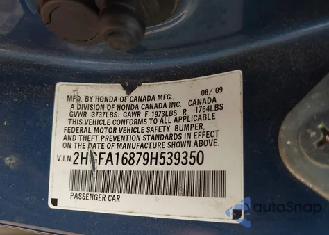 2009 Honda Civic Ex from USA, damaged, VIN 2HGFA16879H539350